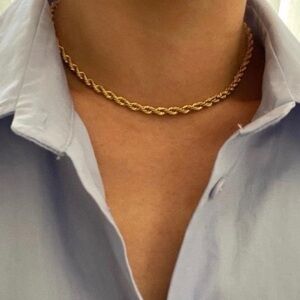 New 18k Gold Twisted Cuban Chain Necklace